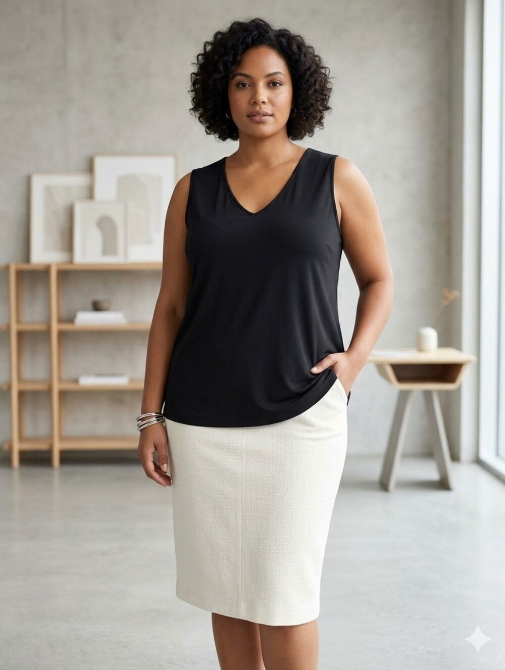 Vikki Vi Black Sleeveless V-Neck Women's Top